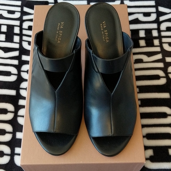 Via Spiga Shoes - Via Spiga V-mira black leather peep toe sandals